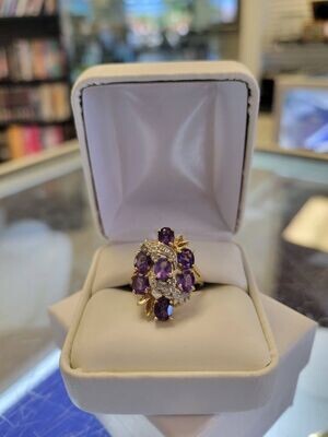 10kt Yellow Gold Purple Stone & Diamond Ladies Ring Size 7