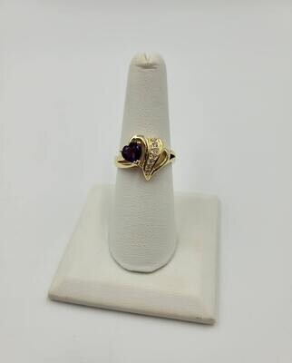 14kt Yellow Gold Purple Stone Heart & CZ Ring Size 6 3/4