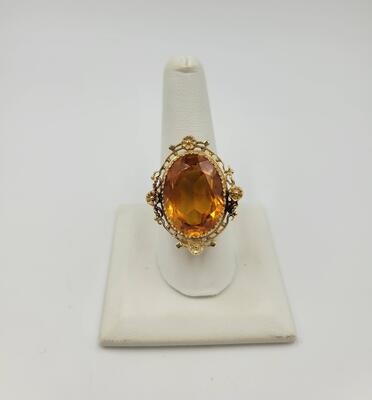 14kt Yellow Gold Large Orange Stone Ring Size 8 3/4