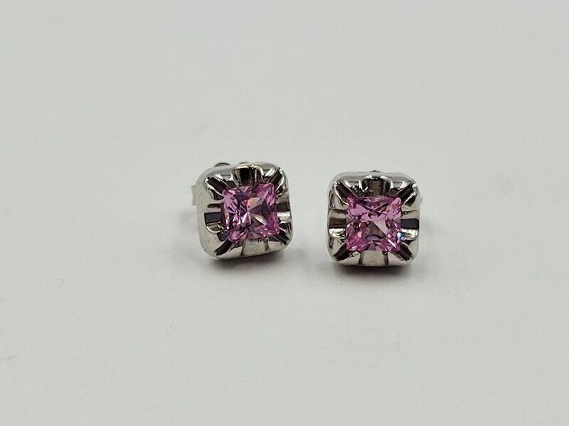 14kt White Gold Pink Stone Stud Earrings