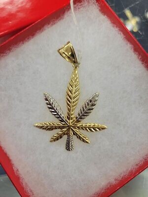 10kt Yellow & White Gold Marijuana Leaf Pendant