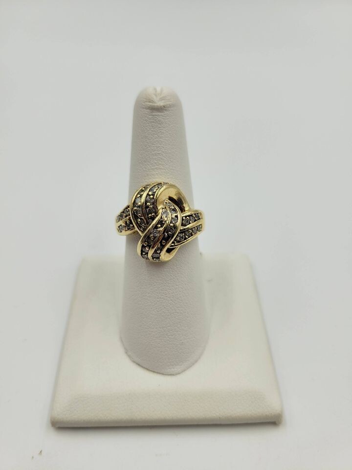 10kt Yellow Gold Twisted Knot Diamond Ring Size 7