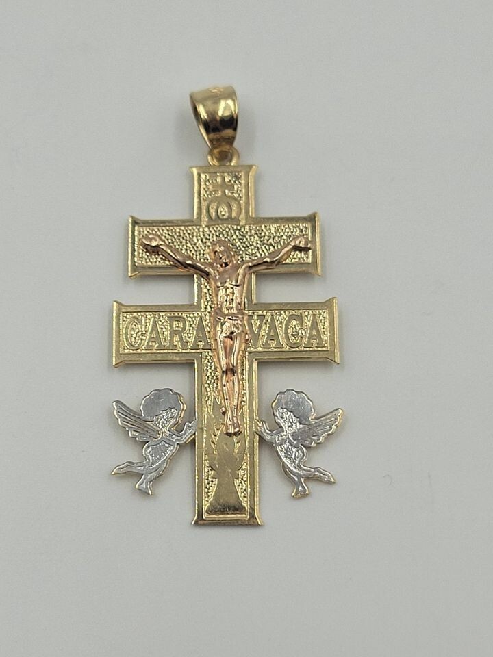 14kt Trigold Medium Caravaca Cross Pendant