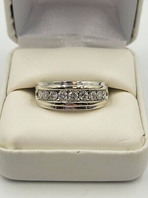 10kt White Gold Men's Wedding Ring w/ 9 6pt Diamonds Size 10 3/4