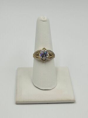 14kt Yellow Gold Large Round CZ Ladies Ring Size 7 3/4