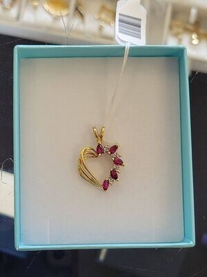 14kt Yellow Gold Heart Pendant w/ Red Stones
