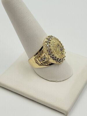 10kt Yellow Gold Men's Leo Astrological Ring w/ CZs Size 10 1/2
