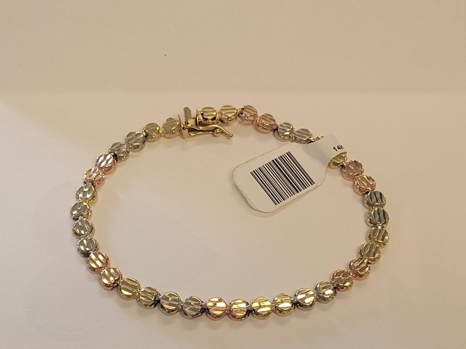 14kt Trigold Round Link 7 1/4" Bracelet