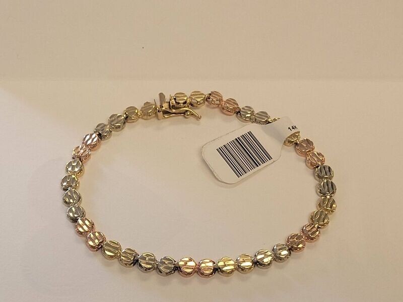 14kt Trigold Round Link 7 1/4" Bracelet