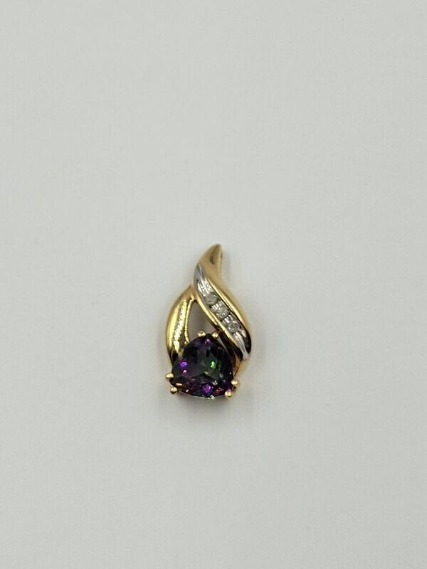 10kt Yellow Gold Mystic Colored Stone Pendant W/ Diamonds