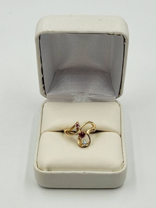 14kt Yellow Gold Swirly Mother's Ring w/ Colored Stones Size 4
