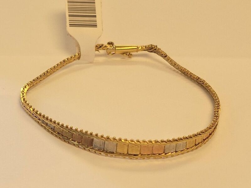 14kt Trigold 7" Square Design Ladies Bracelet