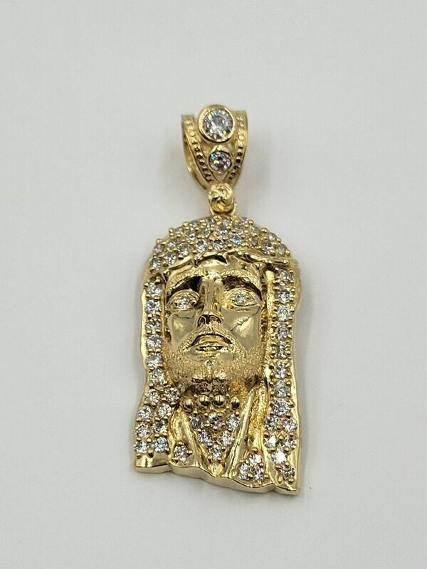 10kt Yellow Gold Jesus Head Pendant w/ CZs