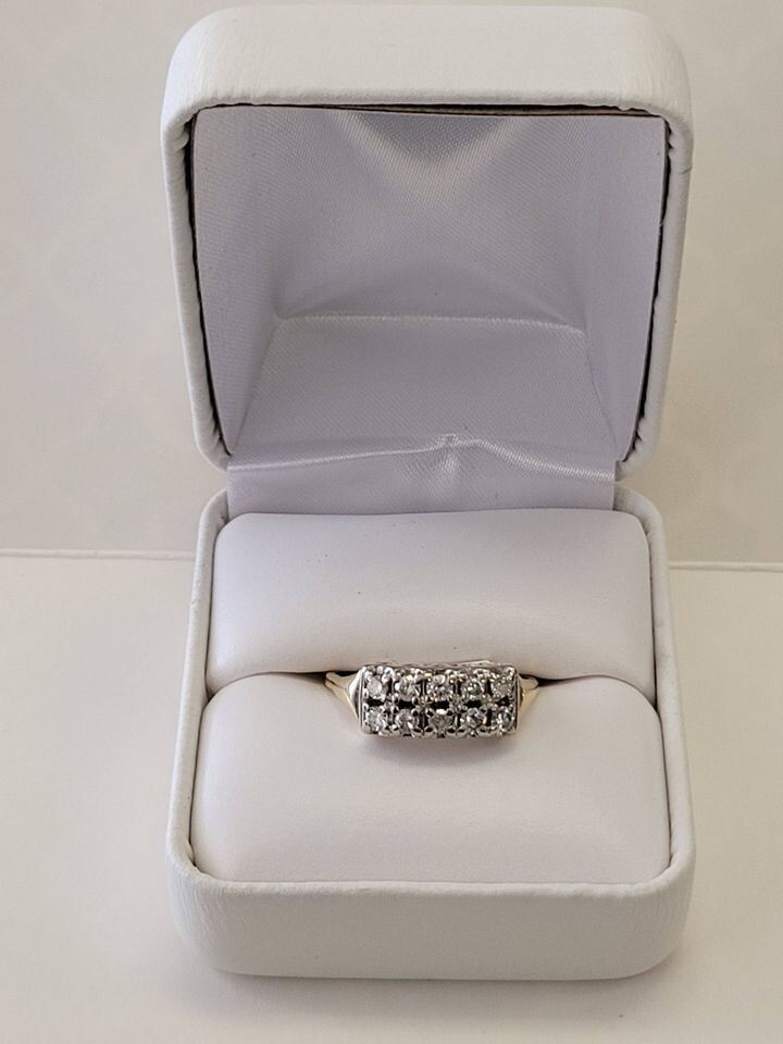14kt Yellow Gold Double Row Diamond Ring Size 8 3/4