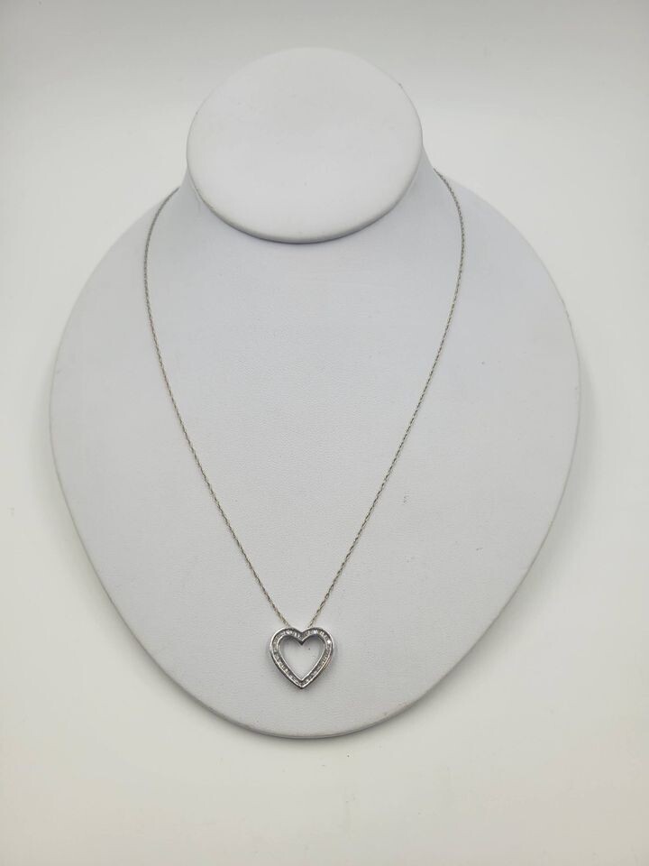 14kt White Gold 18 14kt White Gold 18" Necklace w/ 60pt Baguette Diamond Heart