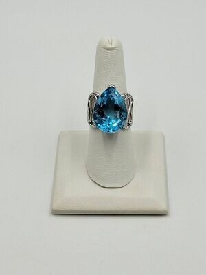 Silver Large Light Aquamarine Blue Tear Drop Stone Ladies Ring Size 7 1/2
