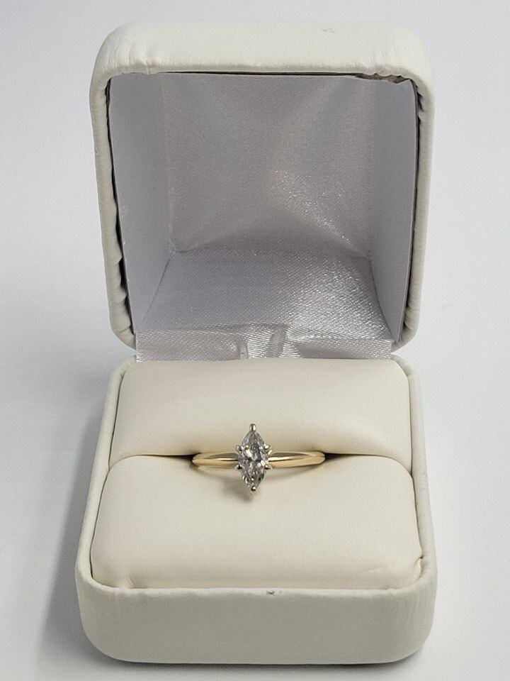 14kt Yellow Gold 50pt Marquise Diamond Solitaire Ring Size 6