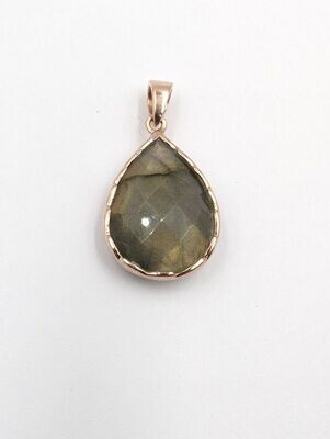 Sterling Silver Rose Gold Tone Green Stone Pendant