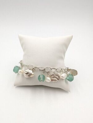 Sterling Silver Seaglass & Seashell Charm Bracelet 7 3/4