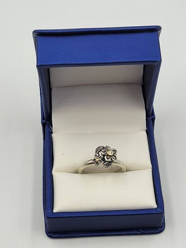 Pandora Sterling Silver w/ 14kt Gold Accent "He Loves Me" Ring Size 6 3/4