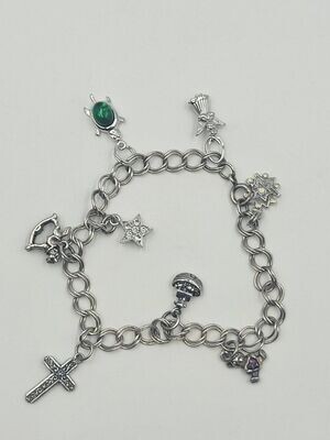 Sterling Silver Ladies Charm Bracelet w/ Charms