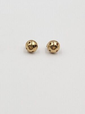 14kt Yellow Gold Round Stud Earrings w/ Red & Yellow Stones