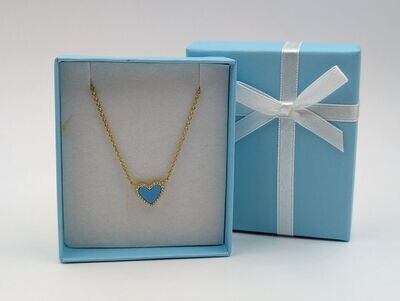 Gold Tone Necklace w/ Light Blue Heart Pendant & CZs