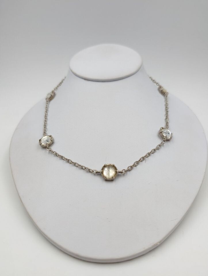 Judith Ripca Sterling Silver Necklace w/ Clear/White Stones