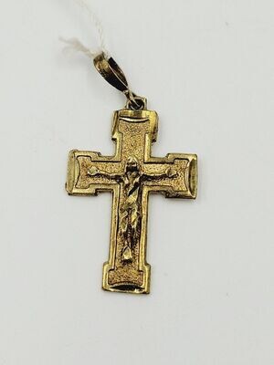 10kt Yellow Gold Rustic Crucifix Pendant