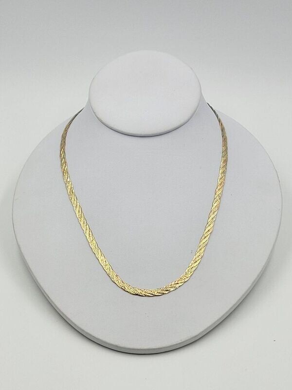 14kt Trigold 18" Braided Herringbone Necklace