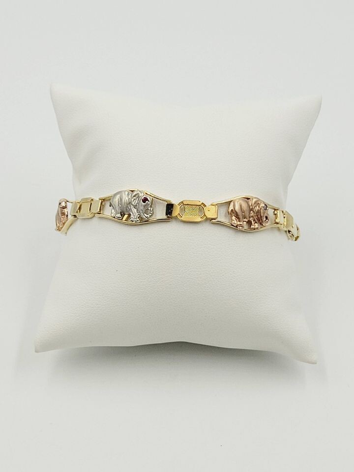 10kt Trigold Elephant Link Bracelet 8.5"