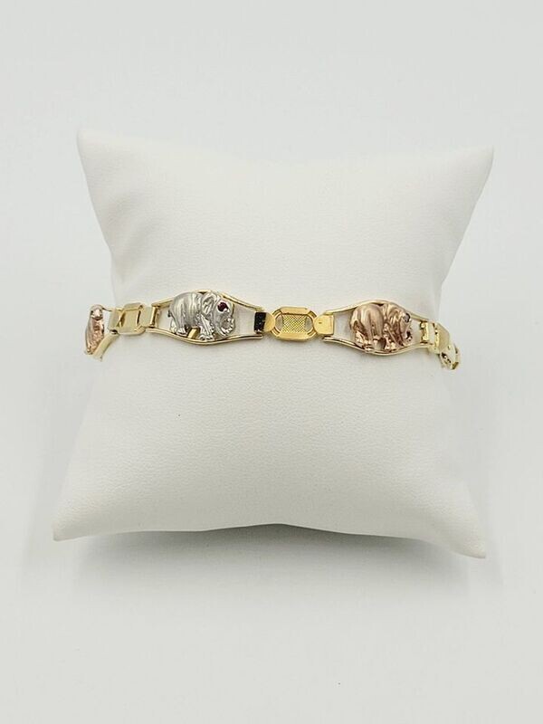 10kt Trigold Elephant Link Bracelet 8.5"