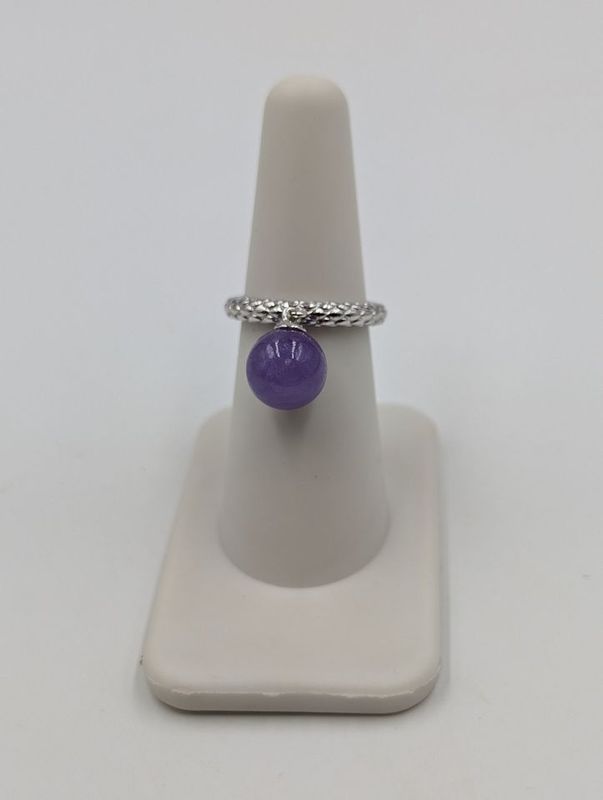 Sterling Silver Ring w/ Dangling Purple Bead Size 6