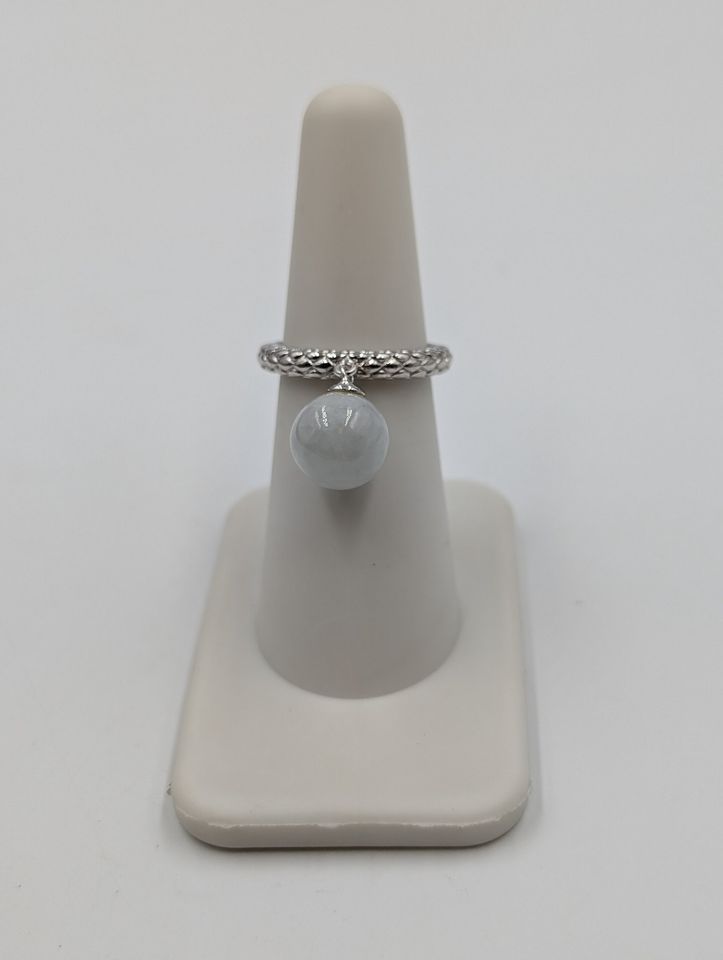 Sterling Silver Ring w/ Pearly White Dangling Ball Accent Size 6