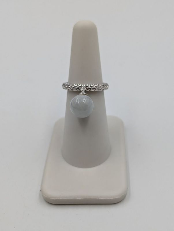 Sterling Silver Ring w/ Pearly White Dangling Ball Accent Size 6