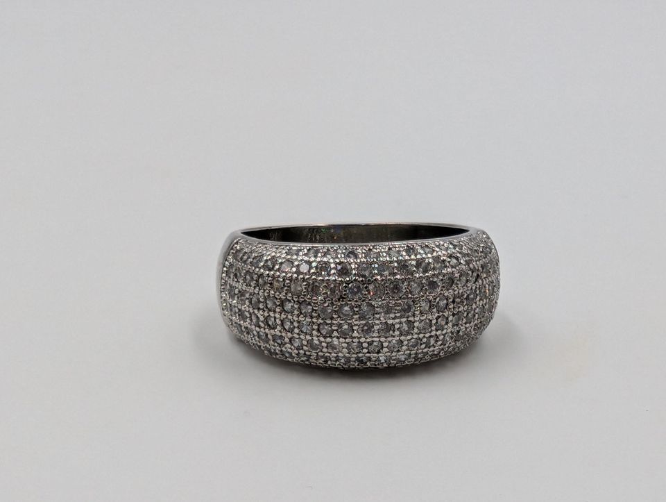 Sterling Silver Large Dome Ring w/CZs Size 7