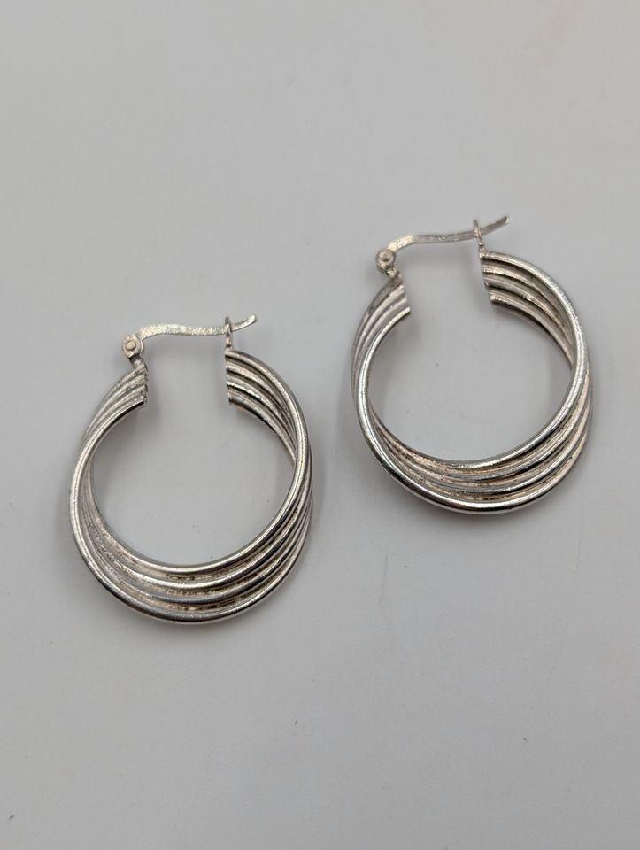 Sterling Silver Multi Line Twistd Hoop Earrings