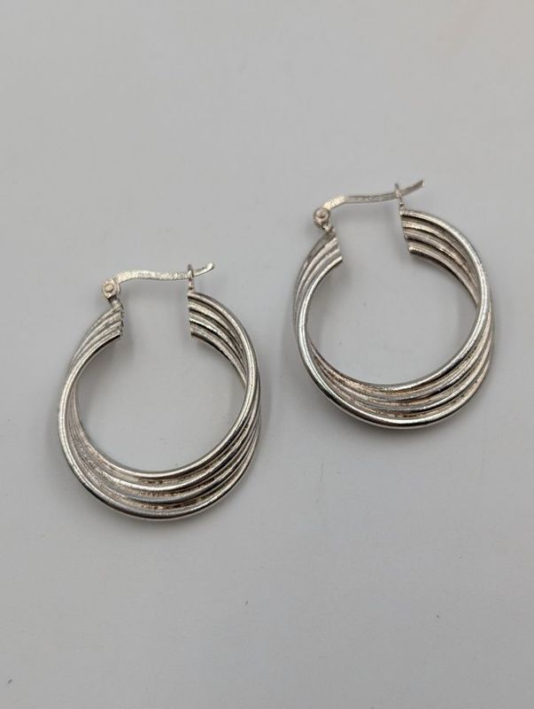 Sterling Silver Multi Line Twistd Hoop Earrings