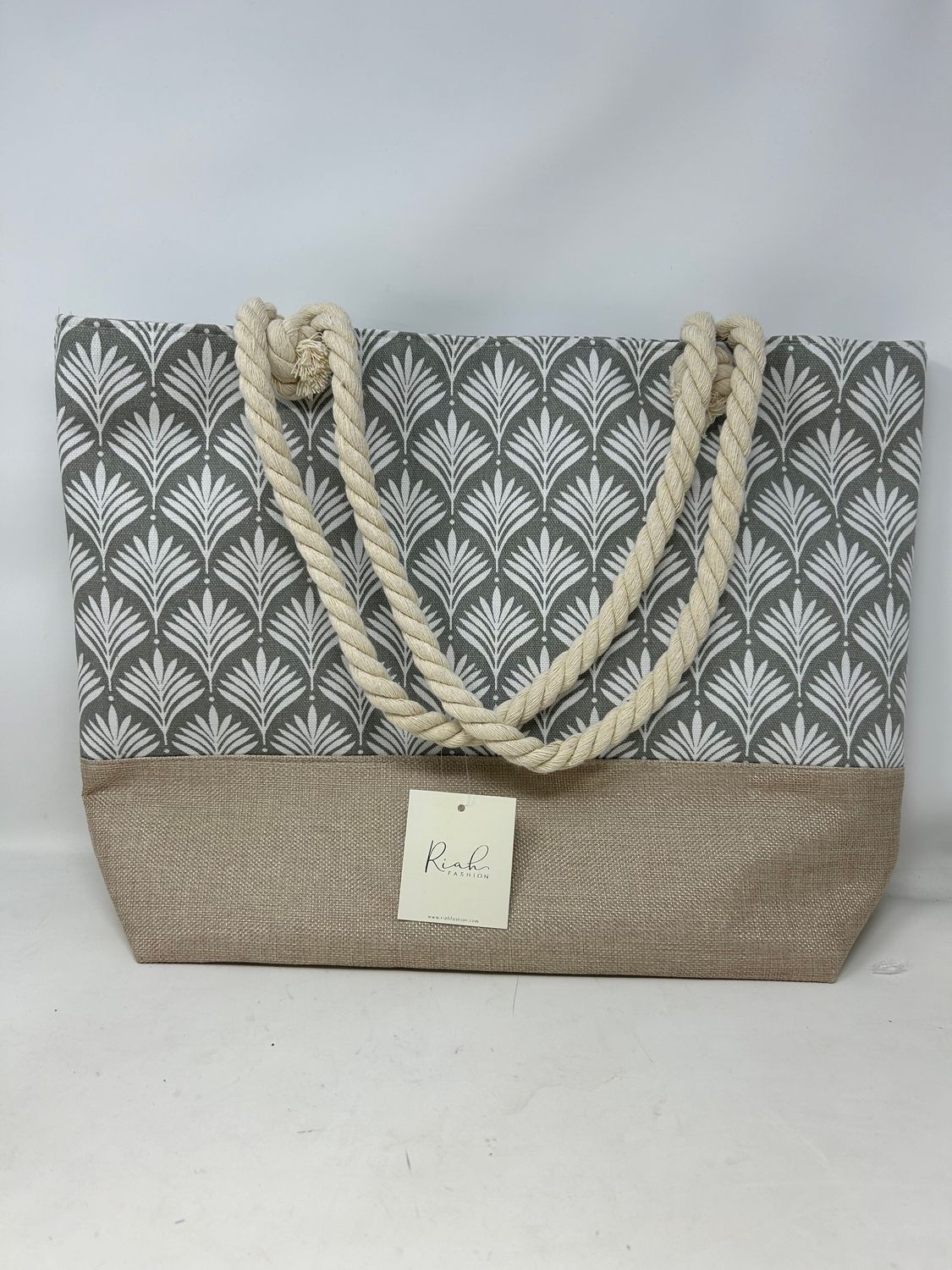 Grey Leaf Print Tote Bag