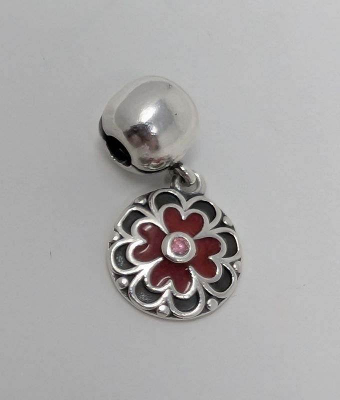 Pandora Dogwood Dangle Clip w/ Red Enamel - Retired