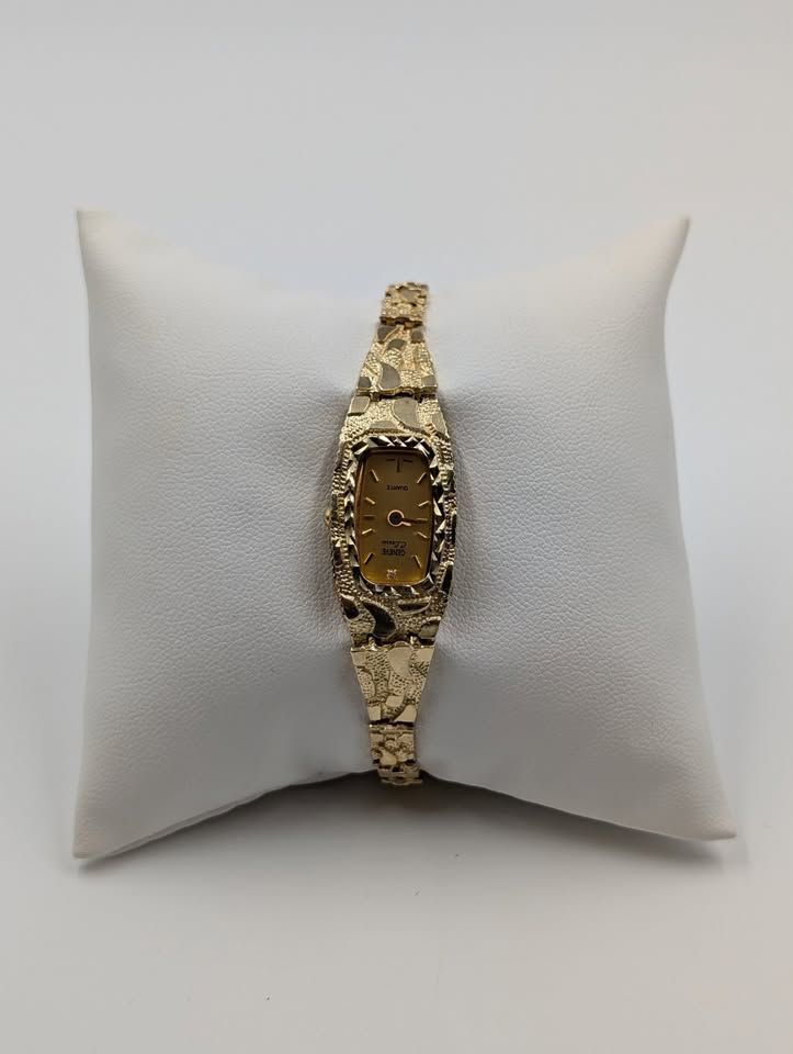 10kt Yellow Gold Geneve CLassic Ladies Nugget Style Watch