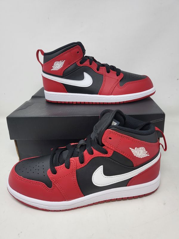 Jordan 1 Mid Black Gym Red Size 2.5Y (PS) Sneakers