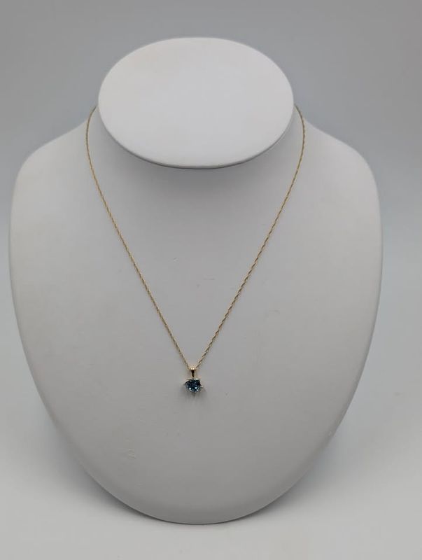 14kt Yellow Gold 18" Necklace w Blue Topaz Heart & Small Diamonds