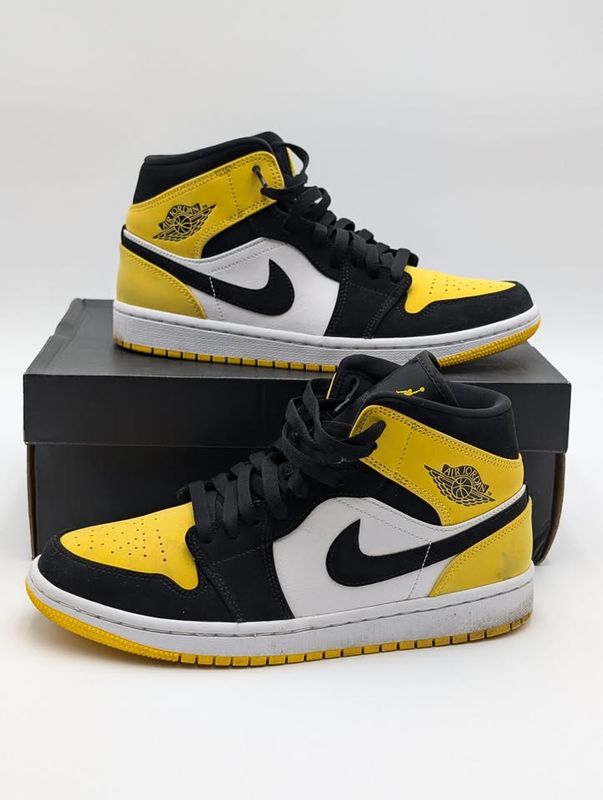 Jordan 1 Mid Yellow Toe Black Sneakers Size 7.5