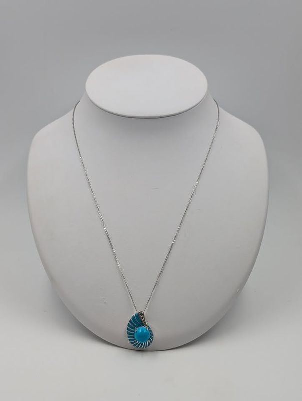 D'Joy Sterling Silver Turquoise Shell Necklace w/ 4 Small Diamonds