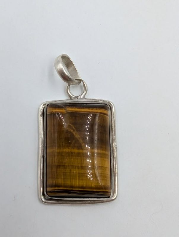Sterling Silver Brown Wood Grain Stone Pendant