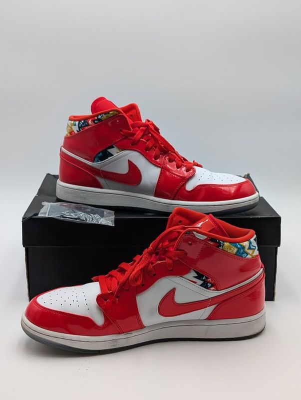 Jordan 1 Mid Barcelona Sweater Red Patent Sneakers Size 12