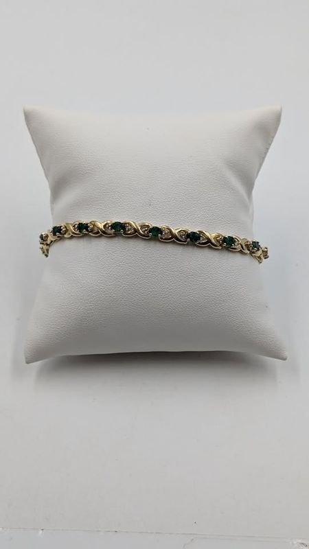 14kt Yellow Gold 7.5" Emerald & Diamond "X" Bracelet
