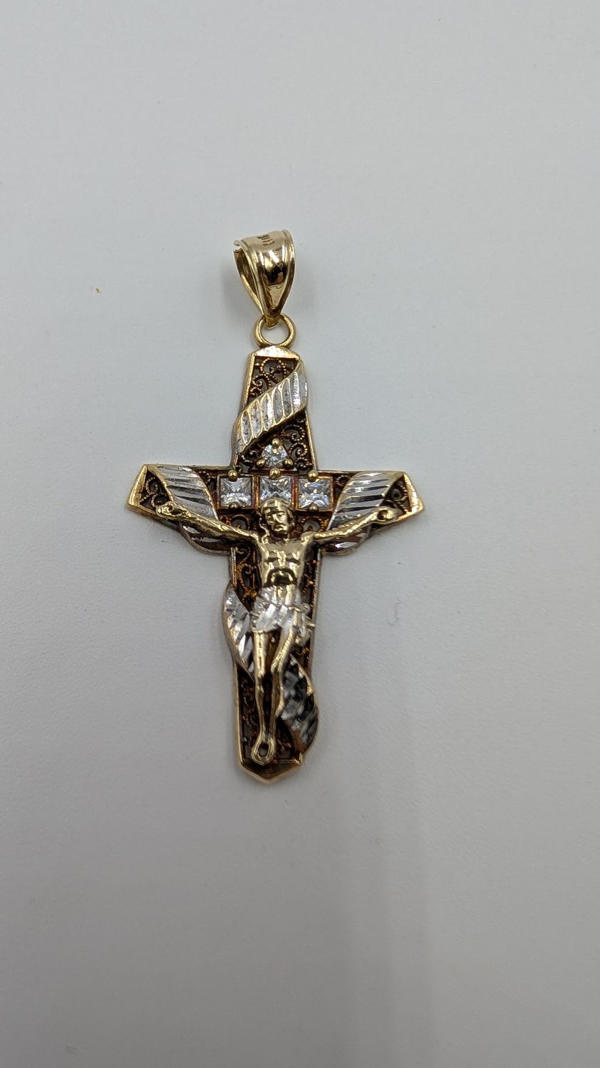 10kt Yellow & White Gold Crucifix Pendant w/ CZs 10kt Yellow & White Gold Crucifix Pendant w/ CZs