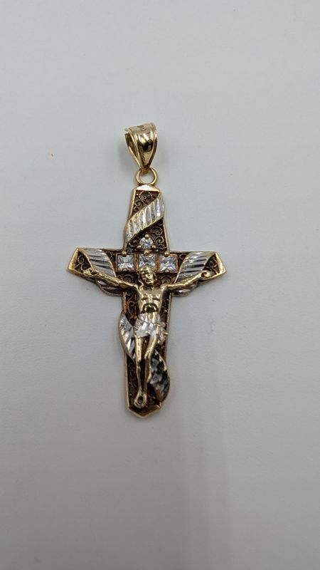 10kt Yellow & White Gold Crucifix Pendant w/ CZs